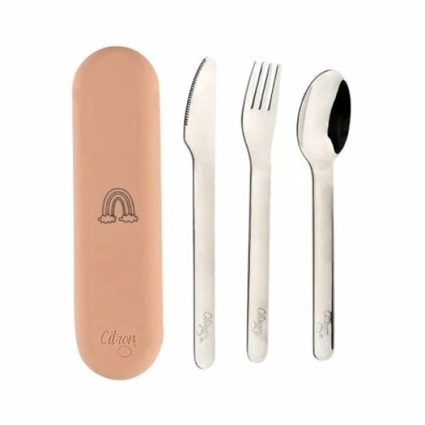 Citron Pink Silicone Cutlery Set and Case