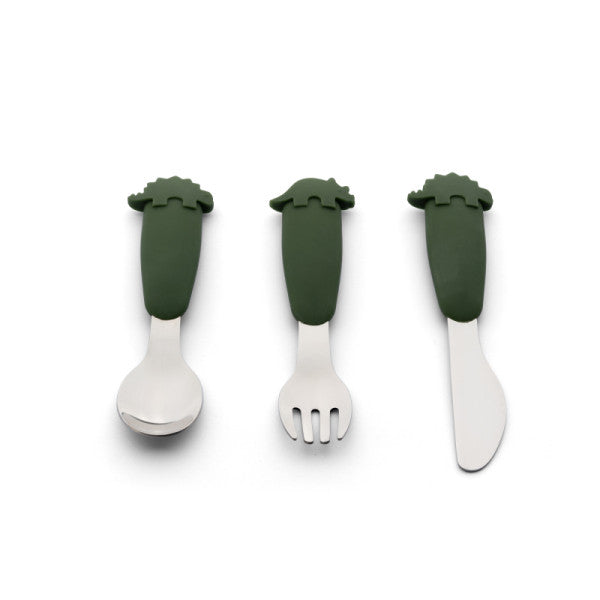 Citron Dino Green Steel and Silicone Cutlery