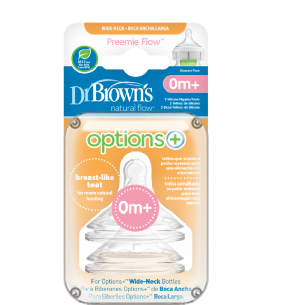 Dr. Browns Wide Silicone Teat for Preemies 0M+ x2