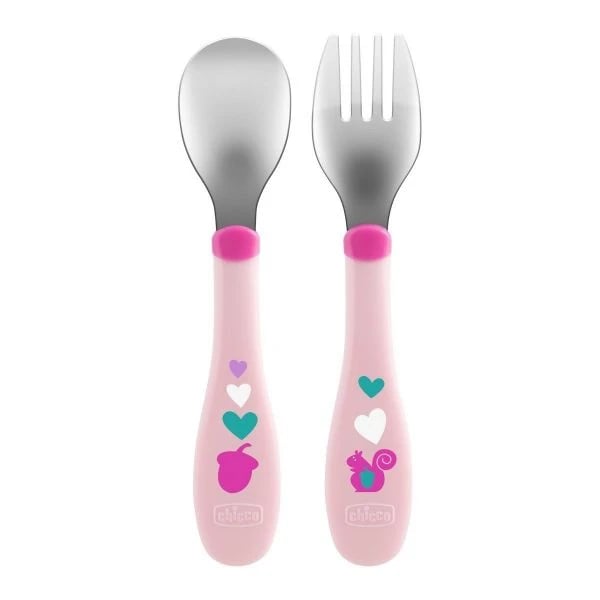 Chicco Pink Stainless Steel Cutlery 18M+
