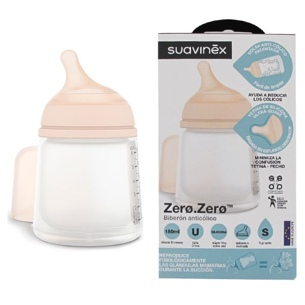 Suavinex Zero.Zero Silicone Teat Bottle Colic Slow Flow 180ml