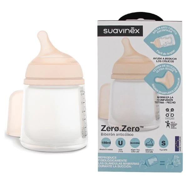 Suavinex Zero.Zero Silicone Teat Bottle for Colic Slow Flow 180ml