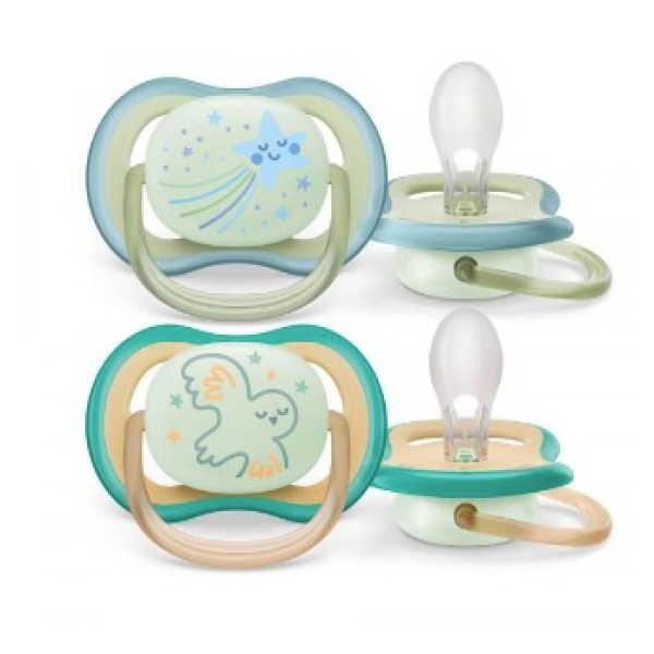 Philips Avent Ultra Air Night Silicone Pacifier 0-6M Boy x2
