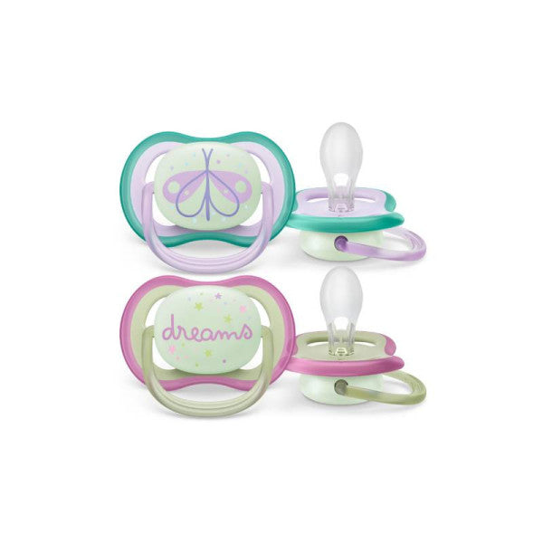 Philips Avent Ultra Air Night Silicone Pacifier 0-6M Girl x2