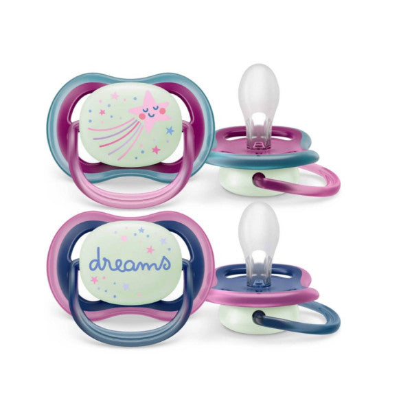 Philips Avent Ultra Air Night Silicone Pacifier 6-18M Girl x2