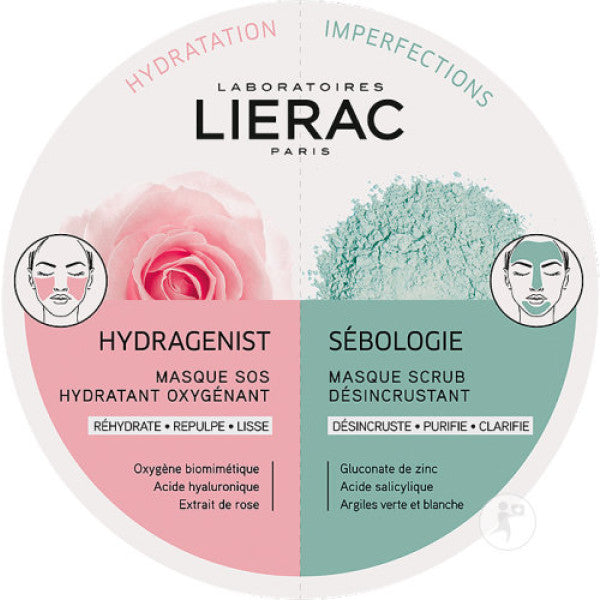 Lierac Hydragenist SOS Moisturizing Oxygenating Mask + Sébologie Exfoliating Mask 2x6ml