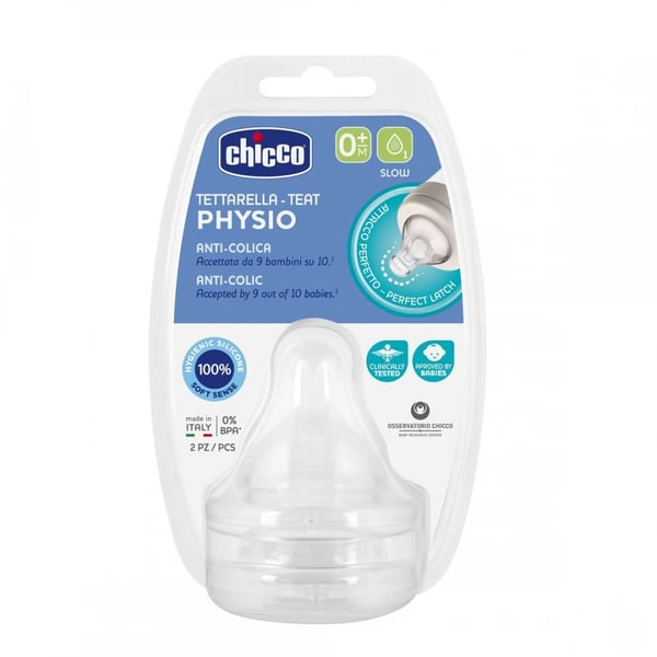 Chicco Physio Silicone Teat 0M+ Slow X2