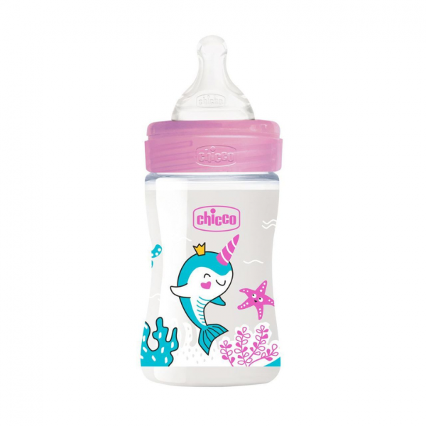 Chicco Well Being Pink Silicone Slow Flow Bottle 150ml Girl