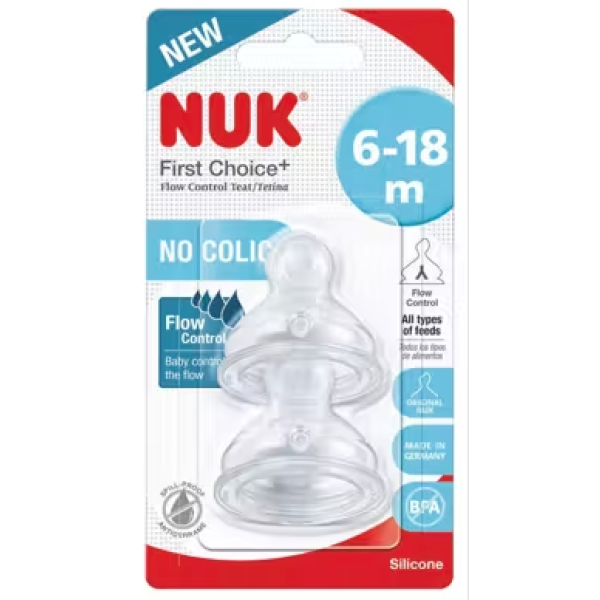 Nuk First Choice+ Silicone Teat 2 Flow Control 6-18M 2 Units