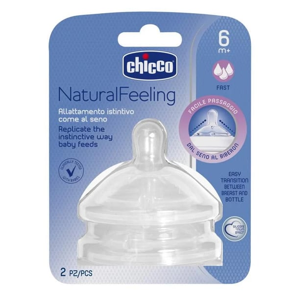 Chicco Natural Feeling Silicone Teat 6M+ x2