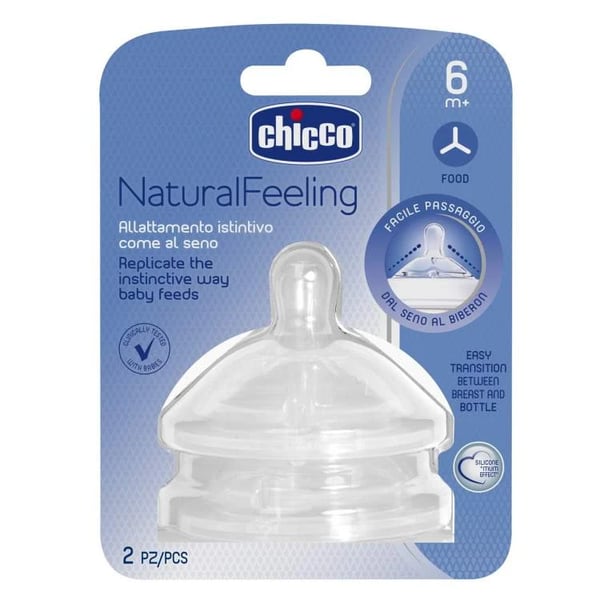 Chicco Natural Feeling Silicone Teat 6M+ x2