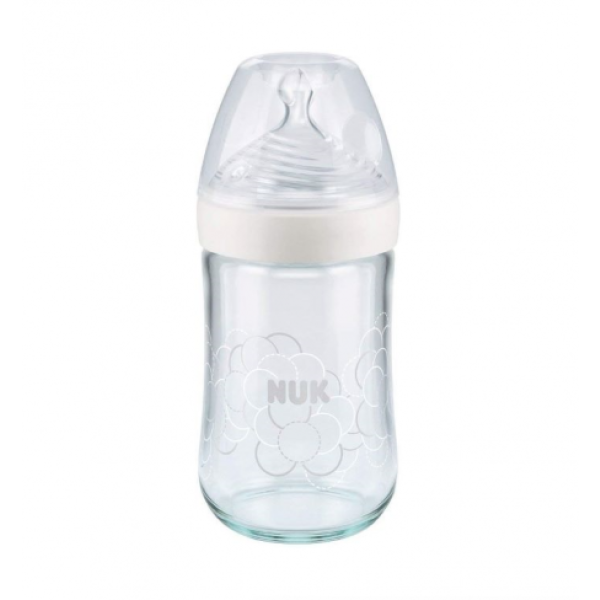 NUK Nature Sense Glass Silicone Teat Bottle 0-6m 240ml