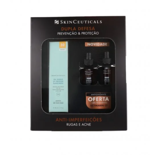 SkinCeuticals Gift Set Protect Oil Shield UV Defense Sunscreen Dry Touch Cream SPF50 30ml + Prevent Silymarin CF Serum 2x 4ml