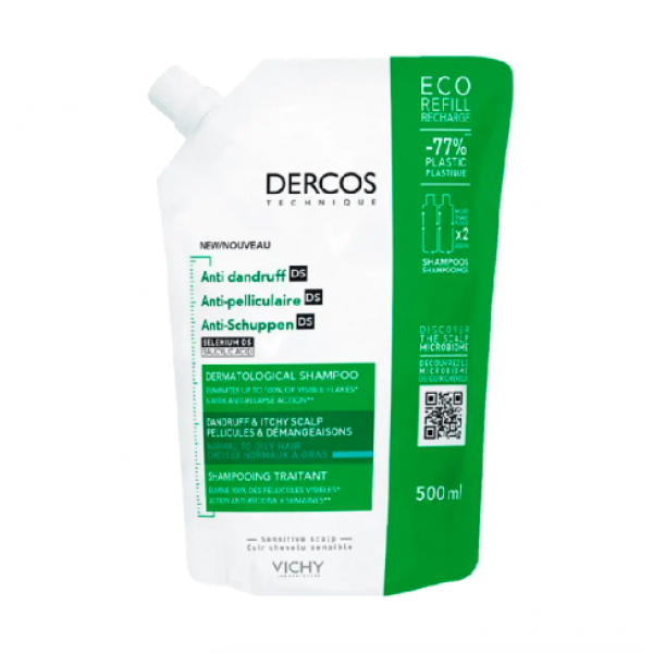 Dercos Technique DS Anti-Dandruff Shampoo for Normal to Oily Hair Ecorefill 500ml