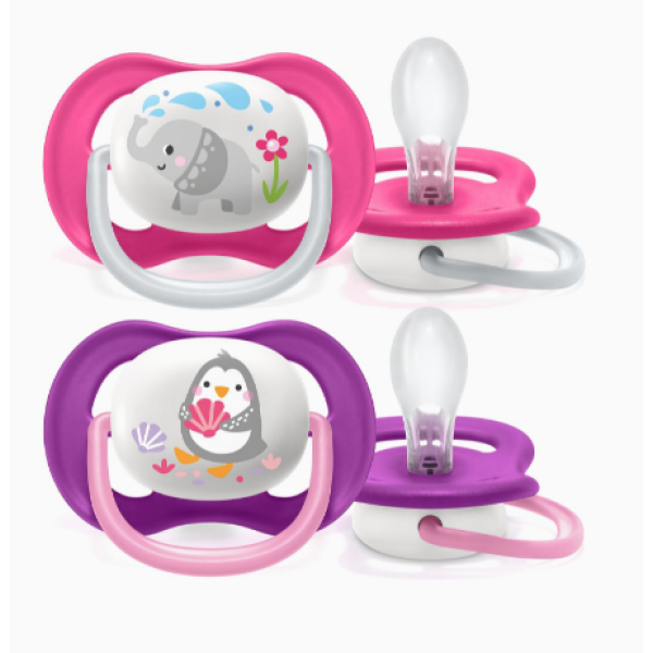 Philips Avent Ultra Air Animals Pacifiers 6-18M Girl X2