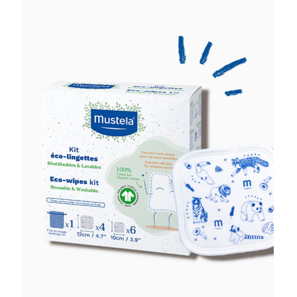 Mustela Bebé Bio Reusable and Washable Eco Wipes 4 Unit(s) 12cm x 12cm + 6 Units 10cm x 1