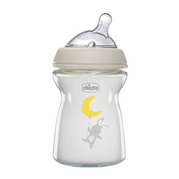 Chicco Natural Feeling Glass Bottle 0M+ 250ml Medium Flow Gray
