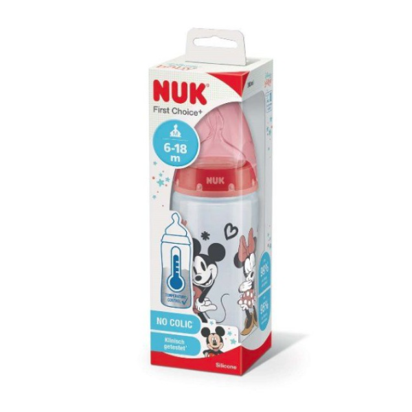 Nuk First Choice+ Minnie Bottle Temperature Indicator 300ml Silicone Teat 6-18M