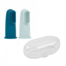 Nattou Baby Toothbrush Set of 2, 6M+ Silicone, Dark Blue/Light Blue + Protective Case