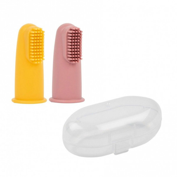 Nattou Baby Toothbrush 2 Unit(s) 6M + Pink/Yellow Silicone + Protective Case