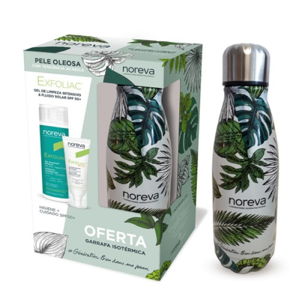 Noreva Gift Set Exfoliac Intensive Cleansing Gel 200ml + Solar Fluid SPF50+ 40ml with Isothermal Bottle Offer