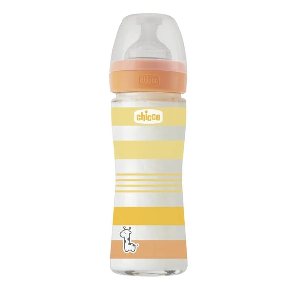 Chicco Well-Being Glass Bottle 240ml Normal Flow Orange