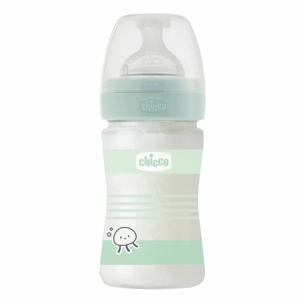 Chicco Well-Being Glass Bottle 150ml Normal Flow Green