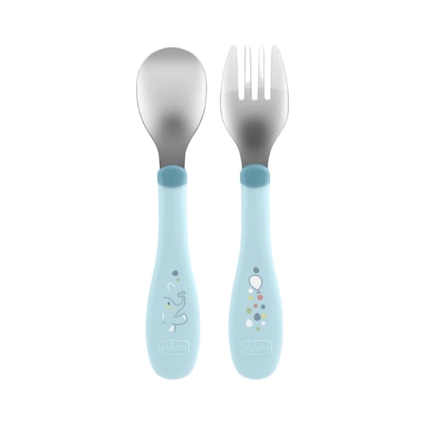 Chicco Blue Stainless Steel Cutlery Set 18M+