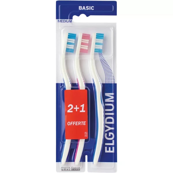 Elgydium Toothbrush Basic Medium X2+1