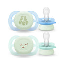 Philips Avent Eco Ultra Start Nighttime Pacifier with Letters and Face Design, 0-2 Months x2