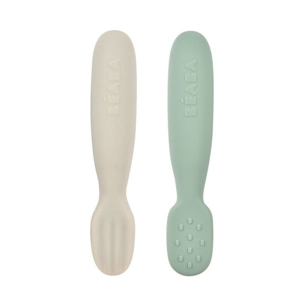 Béaba Green/Grey Silicone Learning Spoons