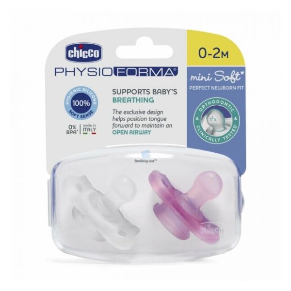 Chicco Physio form mini soft pacifier girl 0-2m x2