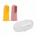 Nattou четка за заби за бебе 2 единици (и) 6m + розова/жолта силикон + кутија за заштита