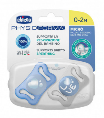 Chicco pacifiers Physio shape micro silicone blue 0-2m x2