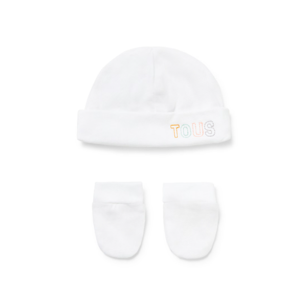 Tous Baby Plain White Hat and Gloves Set T0-1M