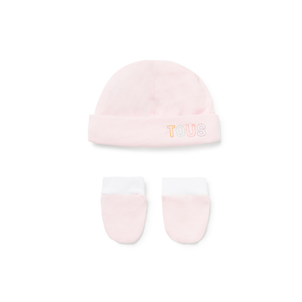 Tous Baby Plain Pink Hat and Gloves Set T0-1M