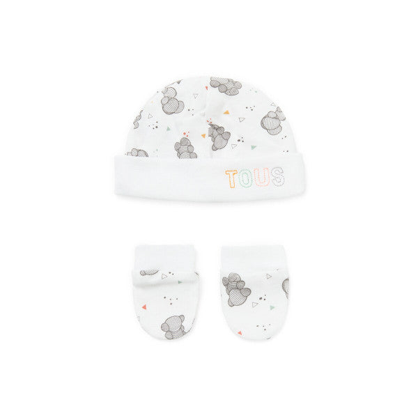 Tous Baby Pic White Hat and Gloves Set T0-1M