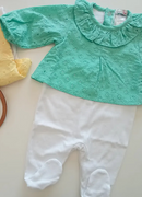 Ịhụnanya Dị Ike Babygrow Tunic 100% Cotton Pearl/Green 3m